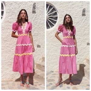 CeliaB Piscis Pink Ric Rac Maxi Dress Size Medium